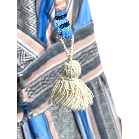 Venus Tassel Halter Jumpsuit Split Leg Smocked Waist Blue Stripe Womens Plus 1X - Picture 5 of 11